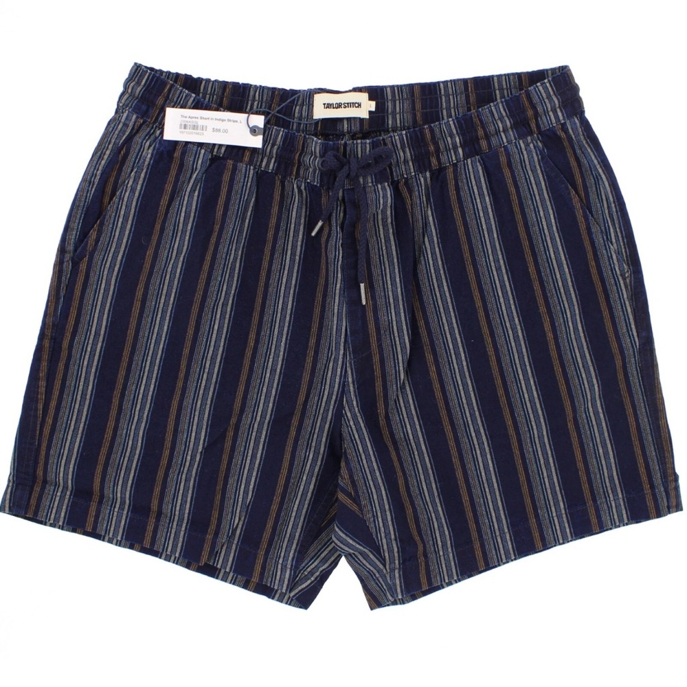 Tailor Vintage Navy and Brown Striped Swim Trunks